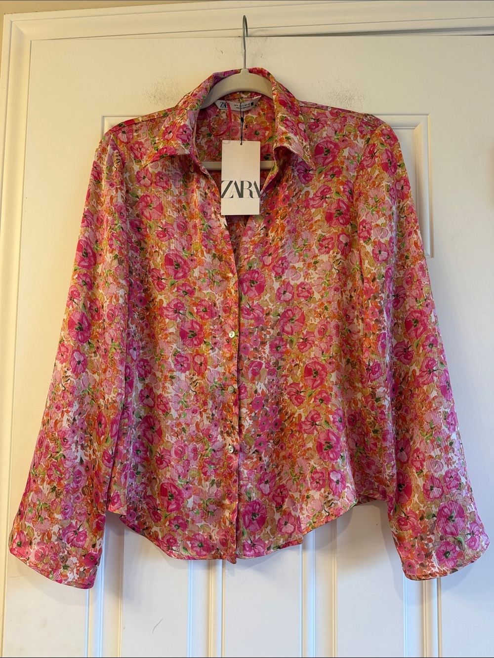 NWT ZARA Pink Multi Floral Button-Down Shirt